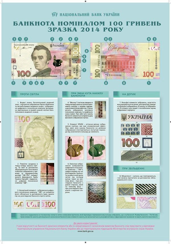 Основні ознаки, за якими можна розрізнити оригінальну купюру номіналом 100 гривень від НБУ